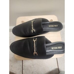 Jenn Ardor Women's Black Faux Leather Pointed Toe Slip On Mules Slides 8M